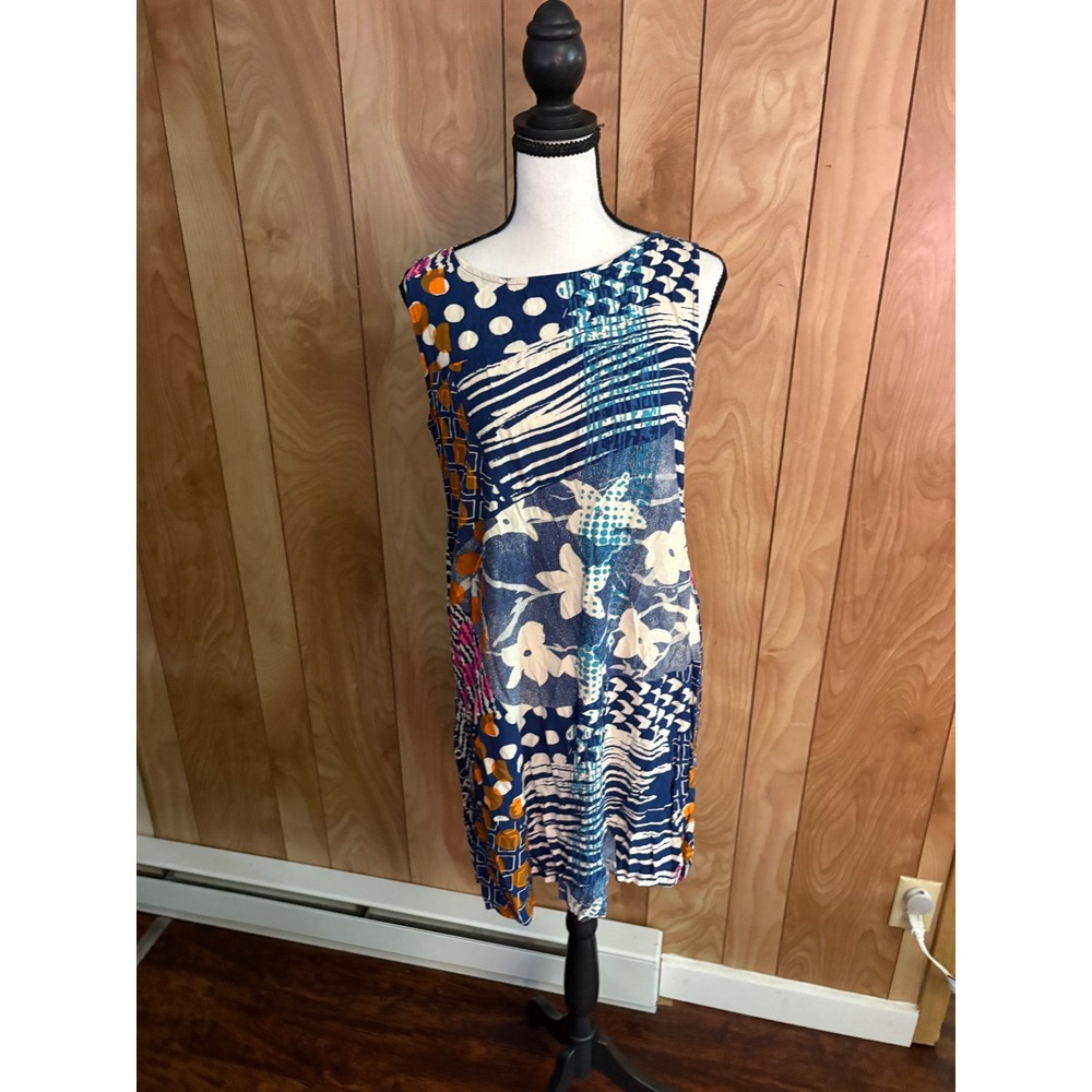 Jams World Simpson Rayon Shift Dress Sleeveless Blue Floral W3109-SIMP Small